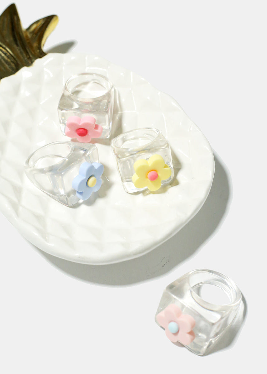 Clear with Flower Squared Ring